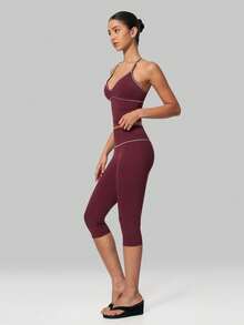 MFVIM Women's Tank Top And Long Pants Set, Breathable And Comfortable, Suitable For Daily Casual, Outdoor Jogging, Cycling, Yoga - Redwood - View 9