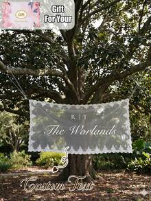 Custom Sideways Last Name Wedding Sign, Sheer Lace Fabric Backdrop, Boho Wedding Hanging Decor, Welcome Entrance - Multicolor - View 6
