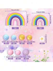 30pcs Rainbow Cake Toppers, Colorful Striped, Blue Pink Yellow Purple Foam Balls, Daisy Cake Baking Decorations, Suitable For Baptism, Gender Reveal Party, Birthday Party Daisy Theme Cake Decor, Fresh Sweet Cute Cake (Please Use With White Sticks) - Multicolor - View 8
