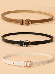 3pcs/Set Women's Multi-Color Round Buckle Pu Dress Decoration Fashionable Thin Belt Suitable For Daily Use Summer, School Fall, Autumn, Halloween - Multicolor - View 5