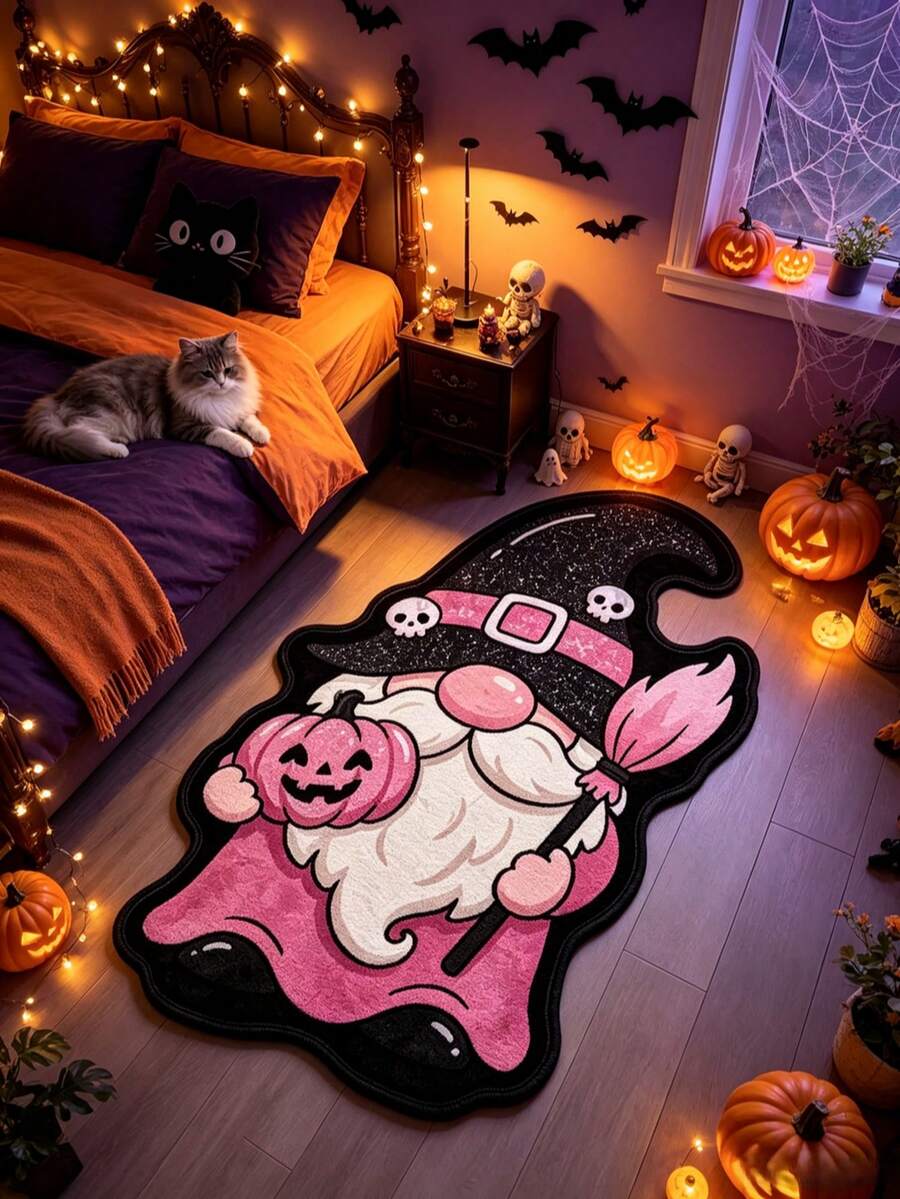 1pc Halloween Pumpkin Gnome Shaped Doormat, Decorative Rug, Floor Mat, Living Room Carpet, Bedroom Rug, Halloween Carpet