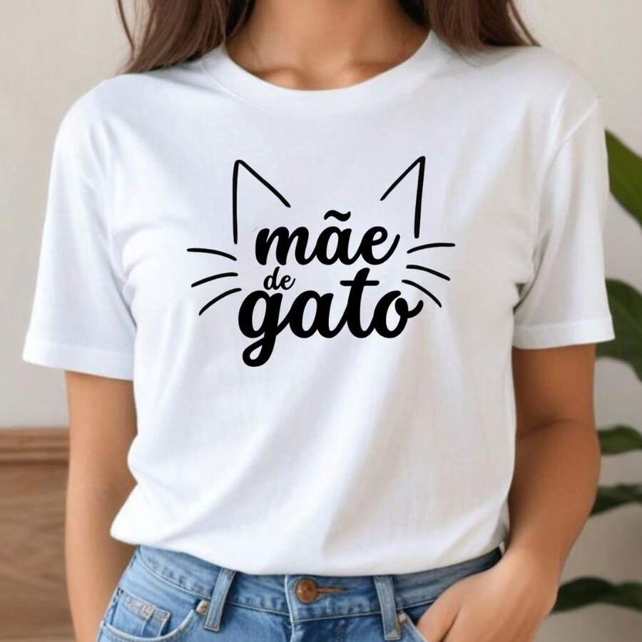 Camiseta Vintage Feminina Mãe de Pet Gato Gatinho Fofo Frase 100% Algodão - Envio Imediato Mood Vest - Branco - Visão 1