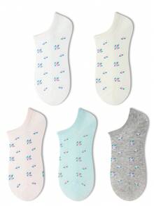 ZUJO 5 Pairs Women's Candy Color Short Socks, Floral Pattern, Suitable For Daily Wear, Simple And Comfortable, Random Colors - Multicolor - View 5