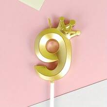 HIBIRTH 1件創意金色皇冠數字生日蠟燭蛋糕裝飾用品 生日週年慶祝派對烘焙插飾 - 查看 15