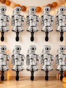 10pcs 16 Inch Mini Mummy Cartoon Foil Balloons, Suitable For Halloween Party Decoration, Cartoon Balloons (Ribbon Not Included) - Miniature Mummy - View 3