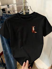 Women's Crew Neck Short Sleeve Basic Casual Tee, Fox Graphic Print, Spring Summer Autumn Daily Outfit, Local Shipping - 黑色 - 查看 4