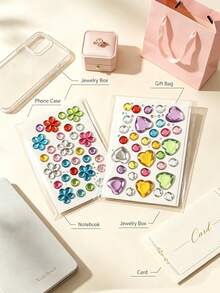 1/3/5/10 Pcs Self‑Adhesive Rhinestone Gem Stickers, Multishape Glossy Colorful Acrylic Crystal Decals, Heart Flower Round Diamond Ornament, DIY Decor Accessory For Journal, Phone Case, Scrapbooking, Card‑Making Handcraft Supplies - One Size - View 1