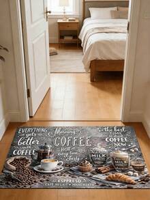 1pc Vintage Coffee Pattern Diatomaceous Earth Kitchen Mat, Rubber Anti-Slip Bottom Oil-Resistant, 3.5mm Cuttable, Cushioning Anti-Fatigue, Kitchen Bathroom Entryway Multi-Scene Decorative Rug - Multicolor - View 10