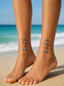8pcs Minimalist Casual Fun Colorful Small Fish Transparent Fishing Line Anklets For Women, Daily Beach Vacation Matching - Multicolor - View 8
