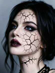 STARTTOOS 1pc Halloween Black Realistic Tree Branch Cracked Pattern Waterproof Temporary Tattoo Sticker For Face, Shoulder, Back, Leg, Cosplay Makeup Party Gift - Black - View 4