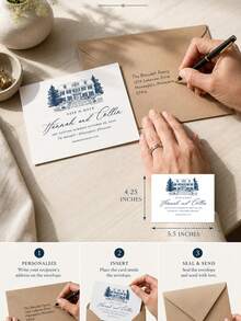 Custom Building Sketch Save The Date Card, Hand-Drawn House Illustration Converted From Your Photo, Customizable Names, Wedding Date And Venue Information. Perfect For Wedding Reminders, Engagement Parties And Meaningful Keepsakes For Couples. - Multicolor - View 3