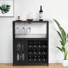 Ataucjin Wine Bar Cabinet,3-Tier Removable Wine Rack Cabinet Glass Holder,Mesh Door Adjustable Shelf Display Cabinet Bar, Waterproof Metal Frame Buffet Cabinet With Storage Coffee Station Bar Cabinet - Black - View 9