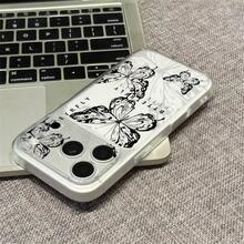 1件 Ins 啞光蝴蝶圖案手機殼，適用於 17 16 15 14 13 12 11 Pro Max，透明手機保護殼 防水 防震 防刮 - 無色 - 查看 2