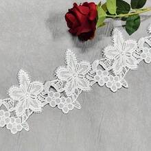 1碼白色刺繡蕾絲飾邊，家用紡織窗飾衣物配件縫製裝飾 - 白色 - 查看 2