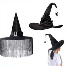 Costume Hats - Pleated Black Satin Fabric With Spider Detailing and Highlighting - View 3