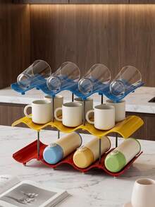 Kitchen Countertop Cup Rack, Multi-Layer Wave Shaped Mug Holder, Freestanding Desktop, Directly Placed On Countertop For Instant Use. Vibrant Appearance Matches Modern & Cream Kitchen Style, Ideal For Home Kitchen Countertops Storage Arrangement. - Multicolor - View 7