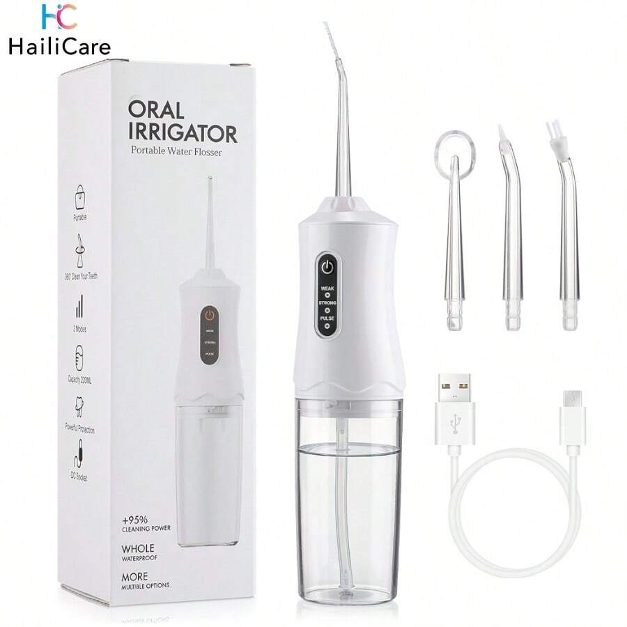 Hailicare 便攜式電動牙刷,3種清潔模式,附4個可替換刷頭與220ml水箱,適合日常口腔護理 - 白色 - 查看 1