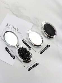 1pc Shiny Electroplated Silver Oval Folding Pocket Comb With Built-In Mirror, Compact Portable Travel Comb For Bags, Unisex - Multicolor - View 3