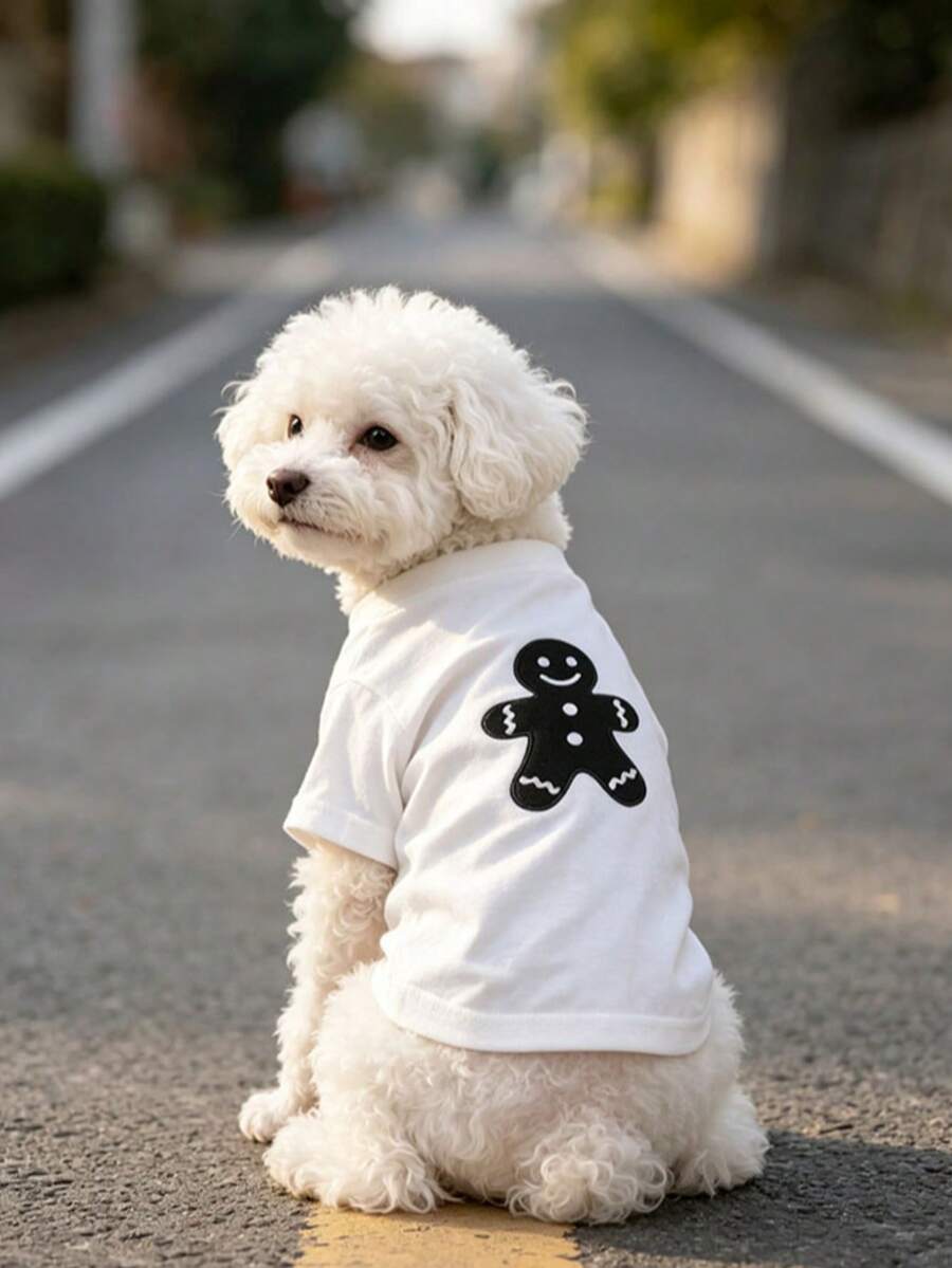 1件趣味印花寵物T恤,適用於小型犬與貓,透氣輕便日常休閒寵物上衣 - 彩色 - 查看 1