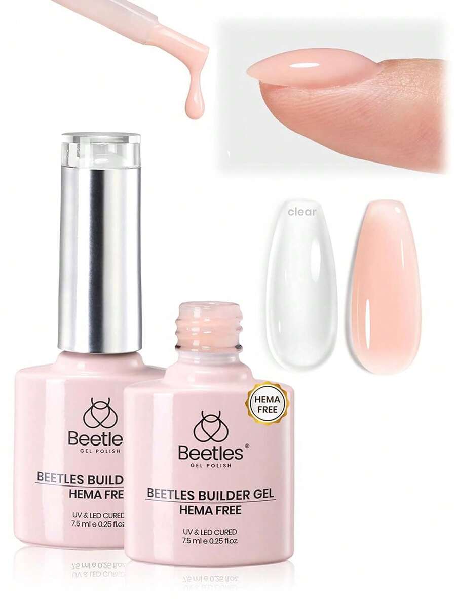 Beetles 2-Color HEMA-Free Builder Gel, Transparent & Jelly Nude UV Gel, Suitable For Nail Tip Construction, Reinforcement, Thickening & Extension, Perfect For Beginner DIY Manicure - Multicolor - View 1
