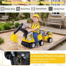 Kids Ride On Tractor 2-In-1 Ride On Push Car W/Detachable Trailer Rake Shovel - Yellow - View 8