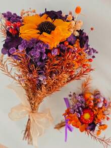 1 Set Artificial Autumn Color Floral Bouquet Set, For Home Decor, Valentine's Day Gift, Hand Bouquet And Corsage Set, Photography Props, Suitable For Bohemian Style Room Floral Decoration, Wedding Vase Bedroom Floor Decoration - Multicolor - View 10