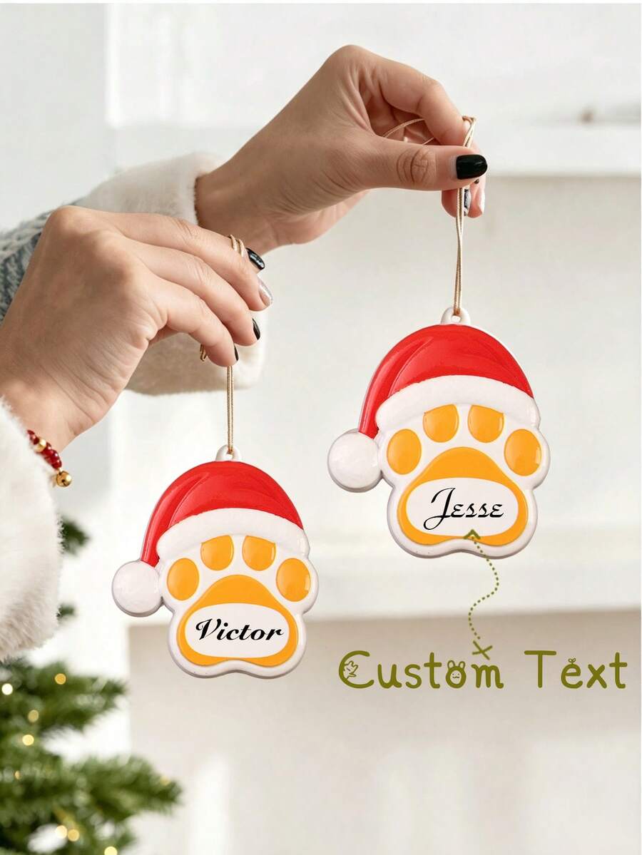 1 pieza Accesorio personalizado con huella de mascota, Decoración navideña personalizada con huella de mascota, Hecho con tu mascota, Adorno navideño exclusivo para perro, Decoración personalizada para perro, Colgante personalizado para perro, Recuerdo de mascota, Adorno colgante para árbol de Navidad - Multicolor - Ver 1
