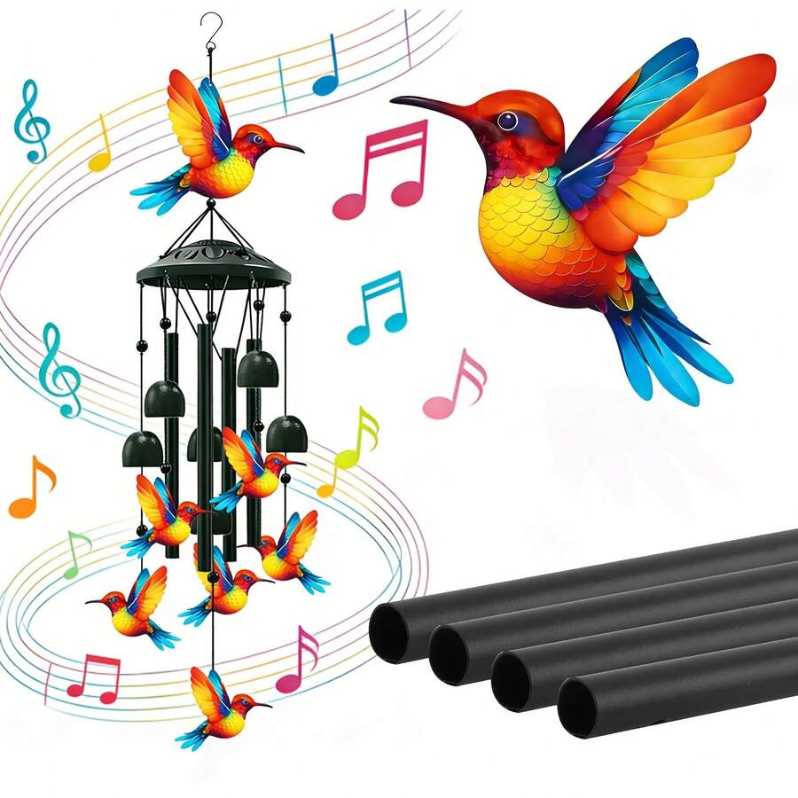 Outdoor Hummingbird Wind Chime, Black Metal Outdoor Wind Chime, Suitable For Women/Men Hummingbird Decor, Garden/Yard Decoration, Gift For Grandmother/Mother's Anniversary/Birthday, Durable Outdoor Wind Chime. Halloween, Christmas Decorative Wind Chime - one-size - View 1