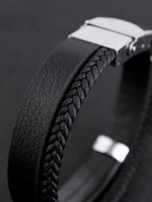 1PC Fashion Men's Stainless Steel Bracelets, Hip Hop Silicone & Punk Twisted Leather Woven Wristbands, Jewelry For Men - Bracelet - View 6