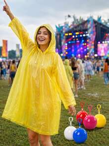 3/5/10pcs Portable Rain Poncho Balls, Random Color Disposable Raincoat With Storage Box And Hook, Lightweight Waterproof Travel Camping Cape, 1/2pcs - Multicolor - View 2