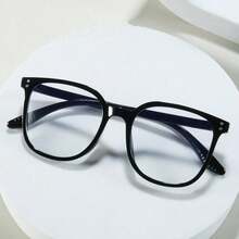 A Pair Of Black Frame Clear Glasses With Rivet Details In A Street Style - glossy black - View 2