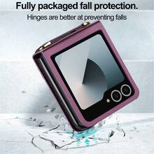 OUKNOEO 磁吸翻蓋人造皮革手機殼,適用於 Galaxy Z Flip 8 7Fe 6 5 4,時尚錢包式手機殼,附長短掛繩,RFID 防盜刷,2 卡槽容量 - 紫色 - 查看 3