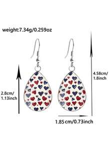 1 Pair Red & Blue Contrast Heart Romantic Vintage Pattern 316 Stainless Steel Water Drop Earrings For Women, Daily Wear, Gift - Ivory - View 4
