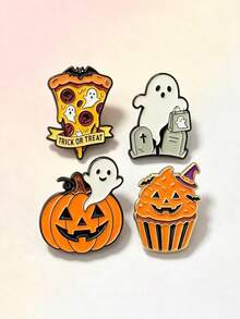 1pc Cute Halloween Brooch, Creative Little Ghost Pumpkin Paper Cup Pizza Alloy Badge Clothing Accessory, Backpack Jacket Decoration - Multicolor - View 7