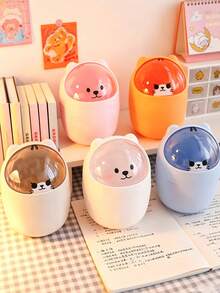 1PC Desktop Trash Can, Mini Flip Lid Household Waste Paper Basket, Cute DIY Girl Style Paper Bin, Covered Office Storage Box, Can Be Used As Pen Holder - Multicolor - View 3