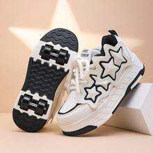 Women's Star Decor Detachable 4-Wheel Roller Shoes, Fashion Thick Sole Athletic Shoes, Suitable For Beginners Daily Play - Black - View 6