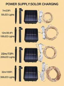 1件裝太陽能串燈，8種戶外防水照明模式，銅線串燈 50-300LED，DIY，適用於花園、庭院、露台、露營、派對、婚禮、聖誕樹裝飾、聖誕節、萬聖節氛圍裝飾串燈 - 黑色 - 查看 7