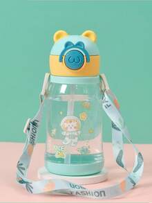 1pc 500ml Kids Rabbit Ear Straw Cup, Cute Cartoon Plastic Cup, Student Shoulder Strap Water Bottle, Large Capacity Sports Water B, First Day Of School - Multicolor - View 23