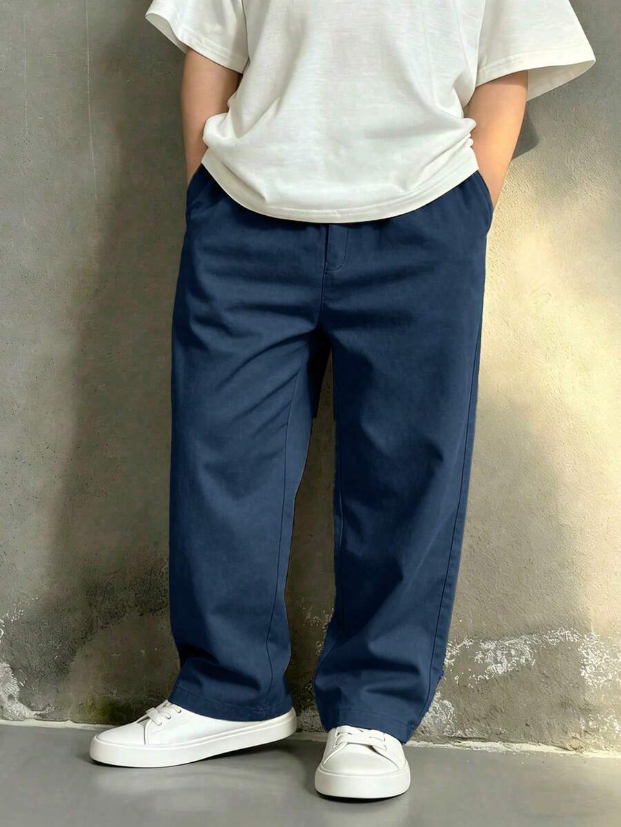 1件男童休閒直筒長褲,附口袋,4-7歲,春夏秋冬四季適用,返校穿搭 - 藏蓝色 - 查看 1