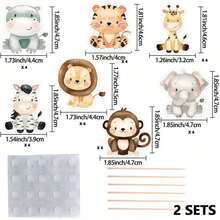 1/2 Set - 14/28pcs Cartoon Wild Animal Cupcake Toppers, Baby Shower Gender Reveal Jungle Theme Birthday Home Party Decoration Cake Supplies - Multicolor - View 9
