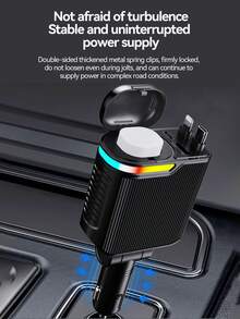 W&O Pengisi Daya Mobil Cepat dengan Diffuser Pewangi, 2 Kabel Pengisi Daya yang Dapat Ditarik, Port USB dan Type-C, Pengisi Daya Mobil Multifungsi 4-in-1 dengan Lampu Musik RGB, Kompatibel dengan iPhone 17/16/15/14/13, Ponsel dan Tablet Android, Termasuk Bantalan Pewangi Pengganti - A - View 8