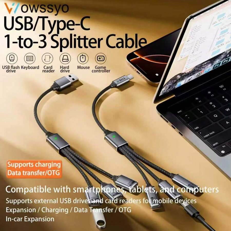 WOWSSYO Adaptor Hub USB 3.0 Tipe-C Multifungsi, Stasiun Docking Desktop Portabel, Mendukung Adaptor Daya dan Pengisian Daya Mobil, Aksesori PC Universal