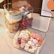 1pc Transparent Plastic Hair Accessory Storage Box With Hinged Lid, Dust-Proof Clear Organizer For Hair Ties, Hair Clips, Headbands And Small Jewelry - Multicolor - View 1