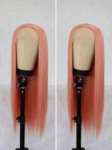 Pink Straight Wig – Free Part, HD Transparent Lace Front, Pre-Plucked Natural Hairline, Heat-Resistant Synthetic Fiber – For Parties, Cosplay, And Stage Performances - Baby Pink - View 3