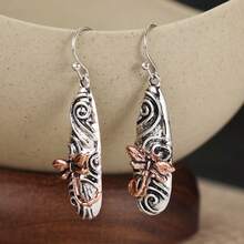 Vintage Two-Tone Dragonfly Pendant Earrings For Women, Retro Bohemian Hook Earrings Jewelry, Daily Accessories - Two-color - View 3