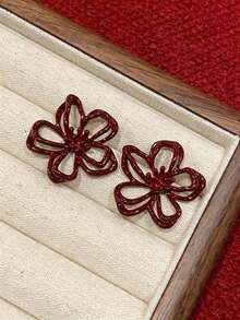 1 Pair Fashion Oil Drop Flower Stud Earrings, Suitable For Women's Vacation And Daily Wear - Red - View 6
