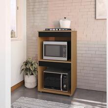 Gabinete Cooktop Adriana Amêndoa/Preto C/Tampo Fogão 4 ou 5 Bocas - AJL Móveis - Marrom Claro - Visão 1