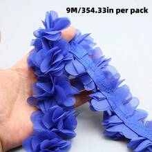 1米/39.37英寸 3D雪纺蕾丝花朵手工装饰饰边，适用于鞋子、帽子和服装DIY、服装配饰、泳装装饰 - 深藍色 - 查看 11