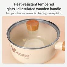 Mesuca Cooking Milk Pot Officially Licensed Disney Cartoon Print Cream Color Ceramic Non-stick Coating Wooden Handle No Fluorine Small Soup Pot 1 Piece - 杏色 - 查看 2