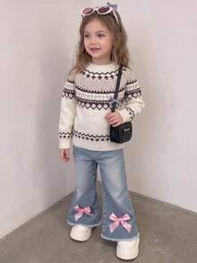 Girls Fair Isle Sweater, Tween Nordic Knit Pullover With Geometric Pattern, Crew Neck Long Sleeve Preppy Top, Casual Daily Wear, Fall Winter - Multicolor - View 4